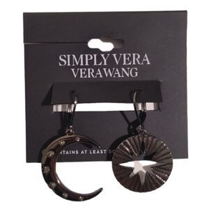 Simply Vera Vera Wang Jet Tone Crystal Moon and Star Mismatched Drop Earrings